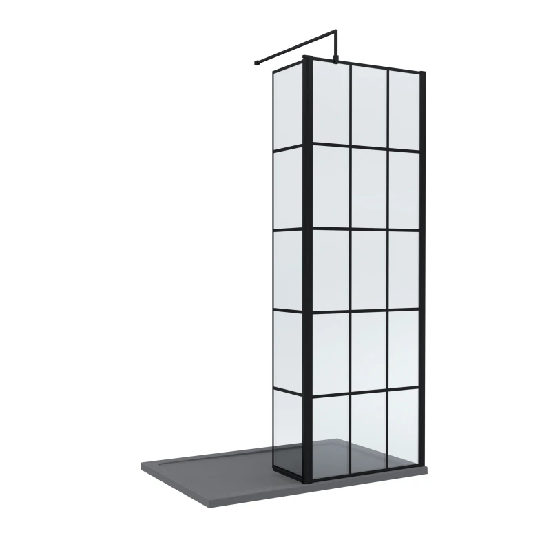 Image of Balterley 8mm Glass Wetroom Screen, Return Black Framed and Tray 1200 x 900mm Grey