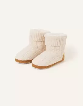 Image of Accessorize Womens Cable Knitted Slipper Boots Cream, Size: M