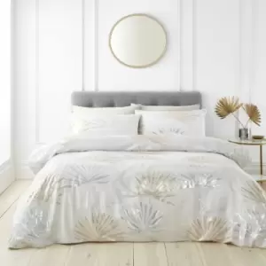 Image of Luxe Palm Woven Jacquard Duvet Cover Set, Silver, King - Catherine Lansfield