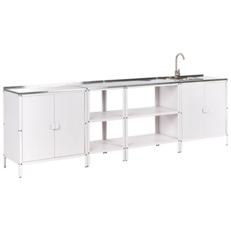 Image of Beliani 4 Piece Outdoor Kitchen Set With Sink Vilama Metal White