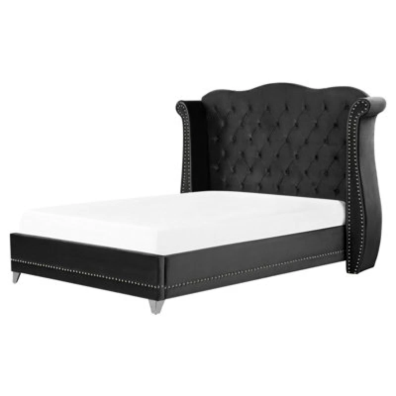 Image of Beliani Bed Velvet Ayette 160 X 200 Cm (Eu King Size) Black