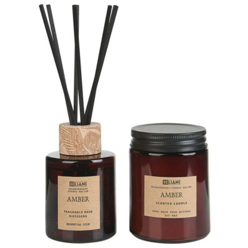 Image of Beliani Scented Candle With Fragrance Reed Diffuser Dark Elegance Soy Wax Oriental Notes