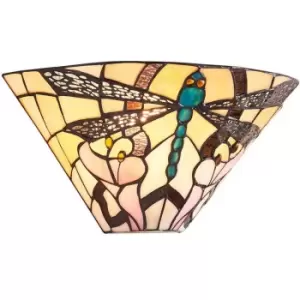 image of Tiffany Glass Wall Light Cream & Dragonfly Flower Shade Interior Sconce i00237