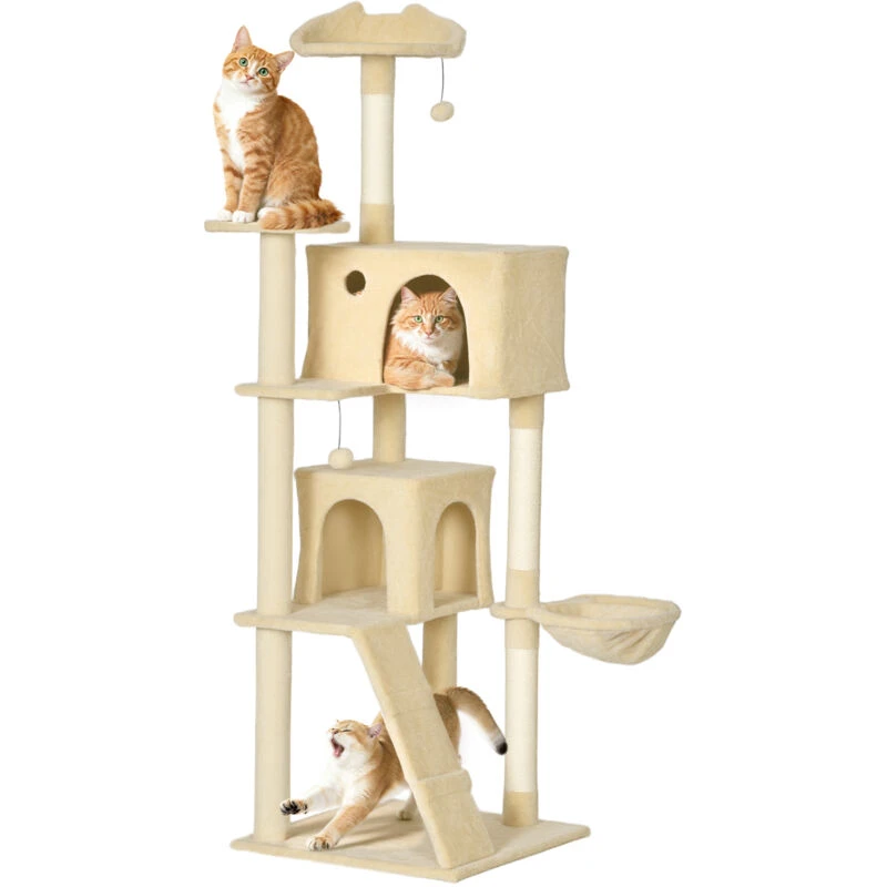 Image of Pawhut 180Cm Cat Tree Tower With Sisal Scratching Posts, Condos, Beige