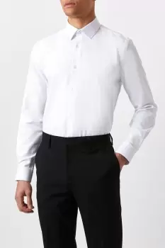 Image of Mens White Tailored Fit Herringbone Textured Smart Shirt