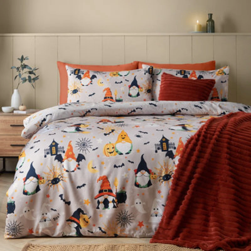Image of Catherine Lansfield Halloween Gonks So Soft Reversible Double Duvet Cover Set With Pillowcases Natural