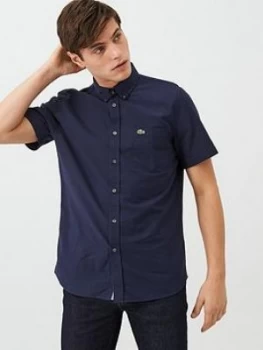 Image of Lacoste Sportswear Short Sleeved Oxford Shirt - Navy, Size 38, Men