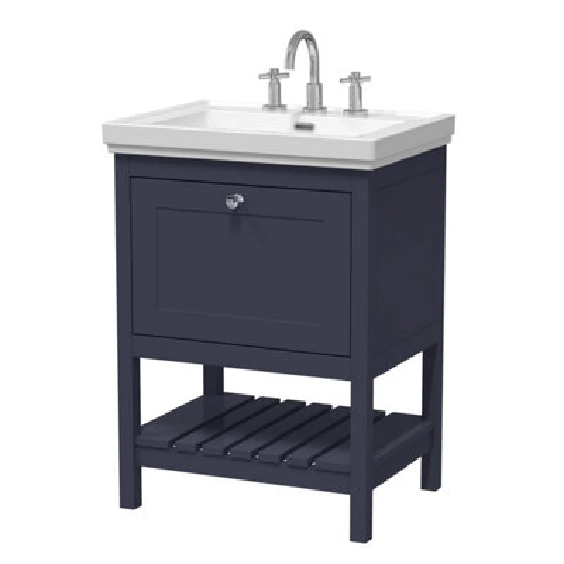 Image of Balterley Floor Standing 1 Drawer Vanity 3 Tap Hole Fireclay Basin Blue 600mm Blue