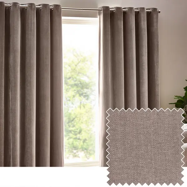 Image of Heavy Chenille Room Darkening Eyelet Curtains Greige, Greige / 168 x 229cm