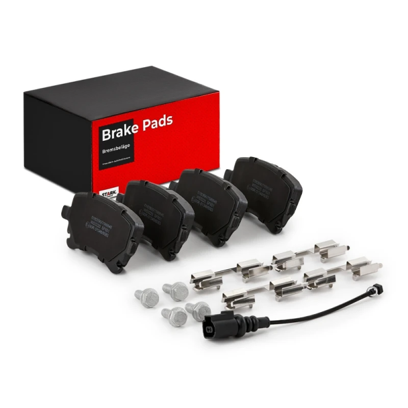 Image of STARK SKBP-0010155 Brake pad set Rear Axle, prepared for wear warning indicator, with accessories, with anti-squeak plate Brake Pad Set,disc brake (4