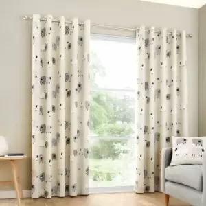 Image of Fusion Dotty Sheep Print 100% Cotton Eyelet Lined Curtains, Natural, 90 x 90 Inch
