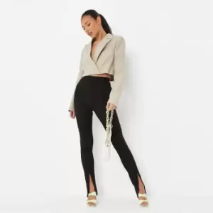 image of Missguided Tall Ribbed Fitted Flare Split Trouser - Black