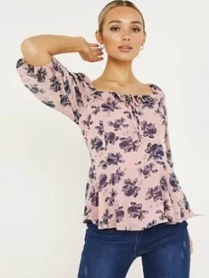 image of Quiz Floral Peplum Top, Light Pink, Size 10, Women