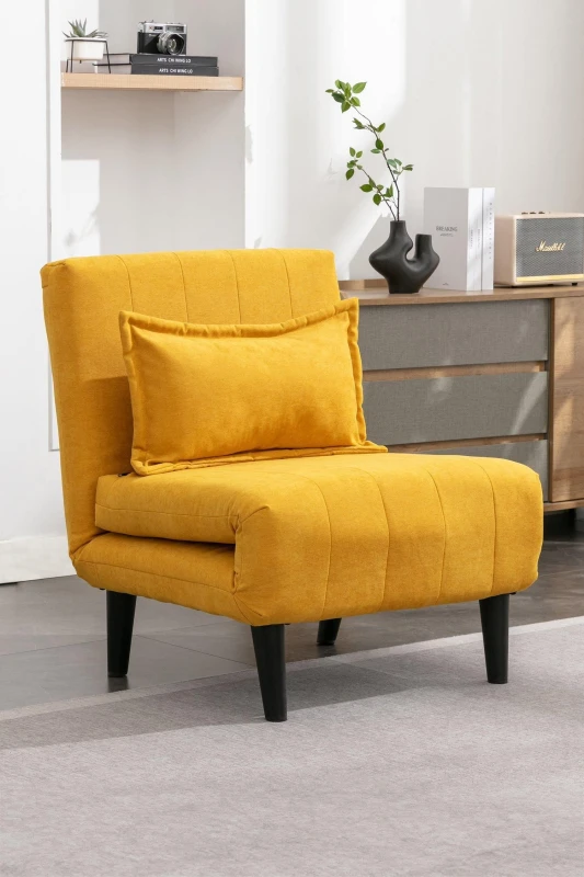 Image of More4Homes Harper 1 Seater Folding Clic Clac Fabric Living Room Lounge Futon Sofa Bed Mustard, Yellow 5.05574E+12