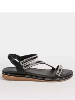 image of Yours Extra Wide Fit Strappy Asymetric Sparkle Flat Sandal Black, Size 10Eee, Women