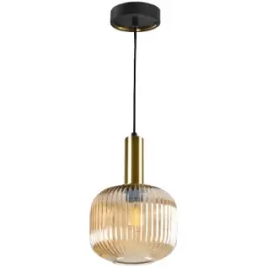 Image of Schuller Norma Globe Pendant Ceiling Light Black, Brass, Amber Glass, E27
