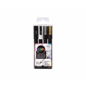 Image of Uni Posca 0.9-1.3mm Bullet Tip PC-3M Mono Pack of 4 Assorted, Assorted
