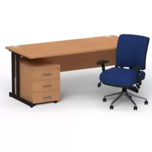 image of Impulse 1600/800 Black Cant Desk Oak + 3 Dr Mobile Ped & Chiro Med Back Blue W/Arms