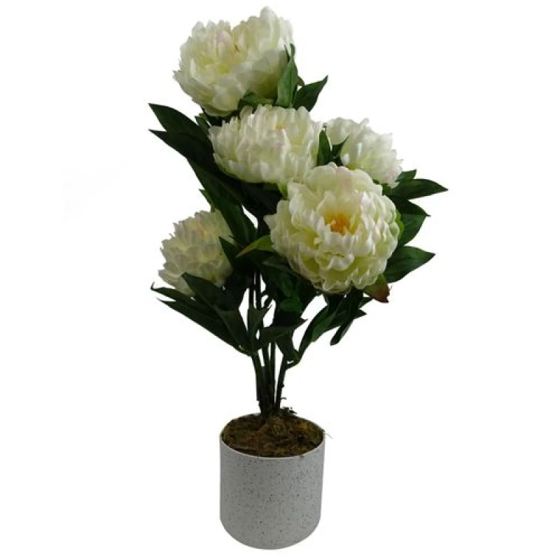 Image of Leaf 55cm Artificial White Peony Plant