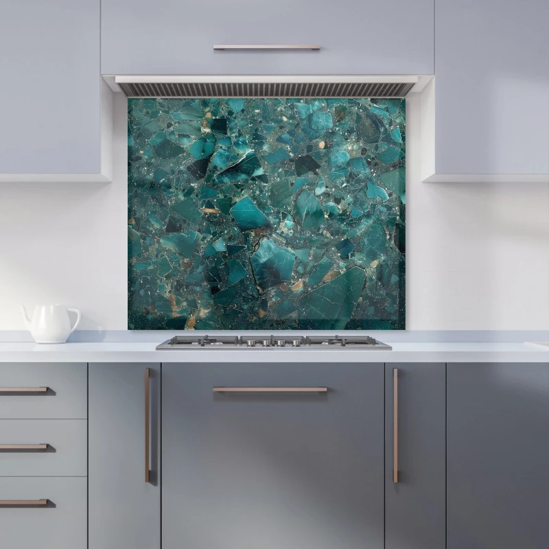Image of Warren Reed - Designer Teal Quartz Effect Kitchen Splashback Size: 700mm x 650mm Teal Unisex 700mm x 650mm