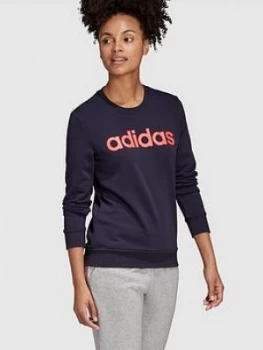 image of adidas Essentials Linear Crew Sweatshirt - Navy, Size 2Xs, Women