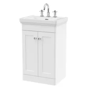 image of Nuie Classique 500mm Floor Standing 2-door Unit & Basin 3 Tap Holes - Satin White