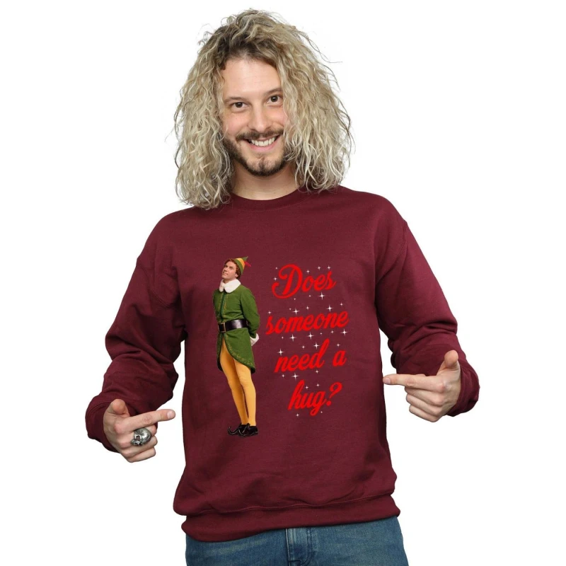 Image of Elf Elf Men Hug Buddy Sweatshirt in Burgundy Size: Small Burgundy S Male 5057736084557