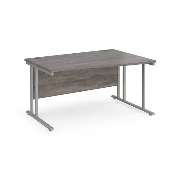 Image of Maestro 25 right hand wave desk 1400mm wide - silver cantilever leg frame, grey oak top