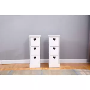 image of Bedside Table Set,3 Drawers and Heart Handle,White,25.5x30x62cm(LxWxH) - White - Hmd Furniture