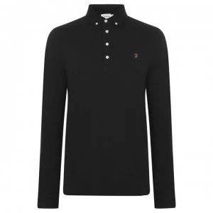 image of Farah Vintage Ricky Long Sleeve Polo Shirt - Dp Black 006