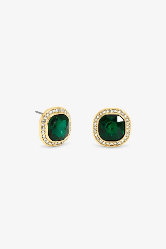 Image of Jon Richard Womens Gold Plated & Emerald Stud Earrings Gold Female One Size