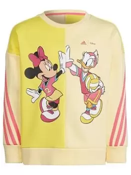 Image of Adidas Disney Younger Girls Minnie Mouse Crew Sweat Top - Bright Yellow