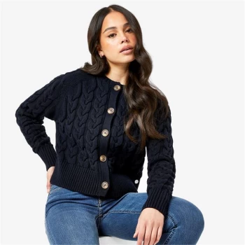 image of Jack Wills Westby Chunky Cable Knitted Cardigan - Navy