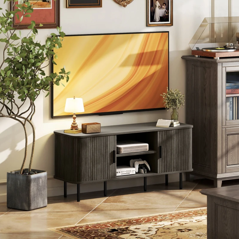 Image of HOMCOM HOMCOM TV Unit Cabinet for TVs up to 55" with Storage Shelves in Grey Grey One Size Unisex 5063603044166