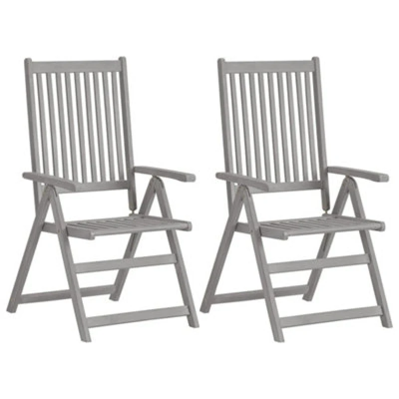 Image of vidaXL 2x Solid Wood Acacia Garden Reclining Chairs Grey Relaxing Lounger Seat