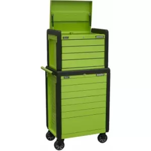 image of Rollcab 11 Drawer Push-To-Open Hi-Vis Green appdstackg - Sealey