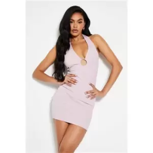 Image of I Saw It First Lilac Ring Detail Halter Neck Mini Dress - Purple