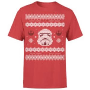 Image of Star Wars Christmas Stormtrooper Face Knit Red T-Shirt - L - Red