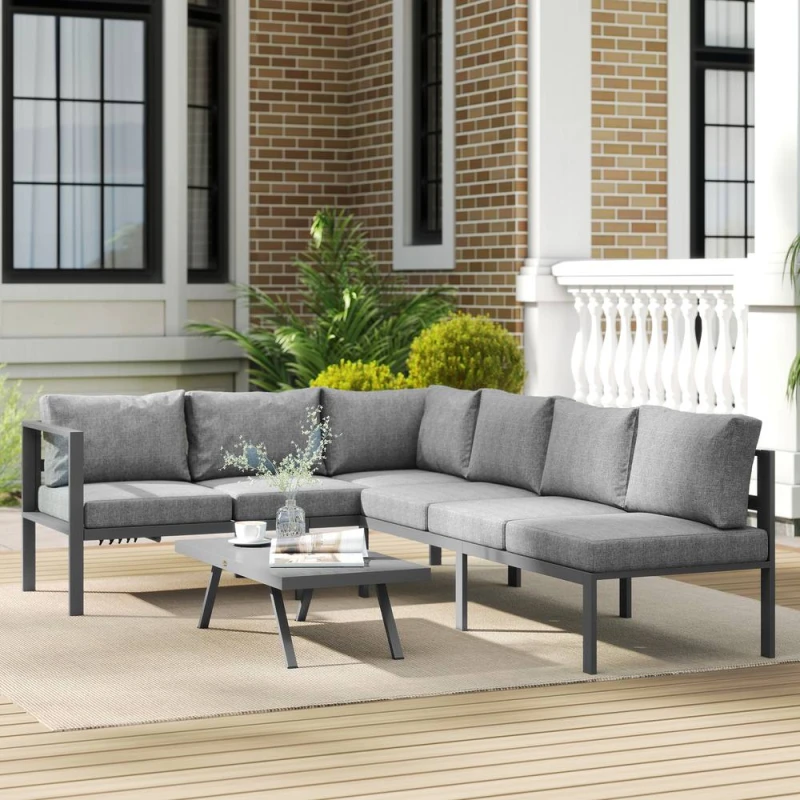 Image of OUTSUNNY Patio Furniture Set Adjustable Backrest L-Shaped Dark Grey Dark Grey Unisex
