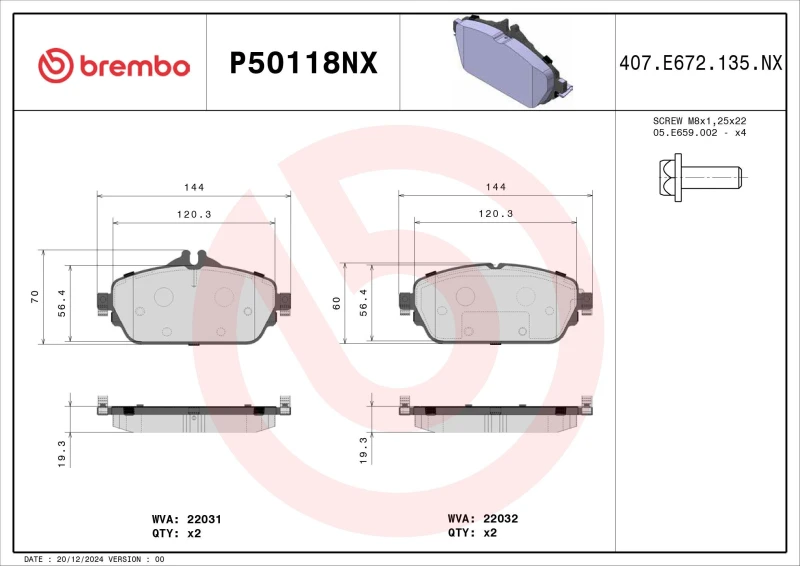 Image of BREMBO Brake pad set BREMBO P50118NX