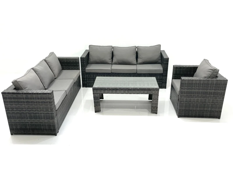 Image of Fimous 7 Seater Rattan Garden Furniture Set Outdoor Lounger Sofa with Coffee Table Armchair Dark Grey Mixed Dark Grey
