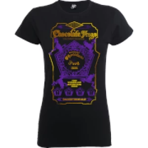 Image of Harry Potter Honeydukes Purple Chocolate Frogs Womens Black T-Shirt - L - Black