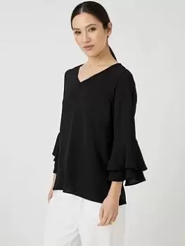 Image of Wallis Flute Sleeve Top - Black, Size 12, Women