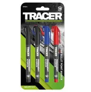 image of Tracer Permanent Markers Pack of 4 (2 x Black, 1 x Blue, 1 x Red)