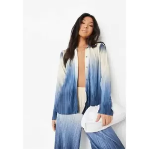 image of Missguided Ombre Plisse Coord Oversized Shirt - Blue