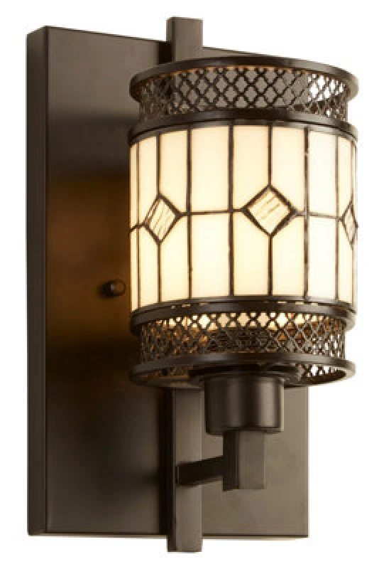 Image of Premier Housewares Interiors By Premier Diamond Deco Wall Light, Tiffany Style Glass Shade With Brown Tones, Art Nouveau Diamond Design