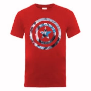 Image of Marvel Avengers Assemble Captain America Shield Montage T-Shirt - Red - L