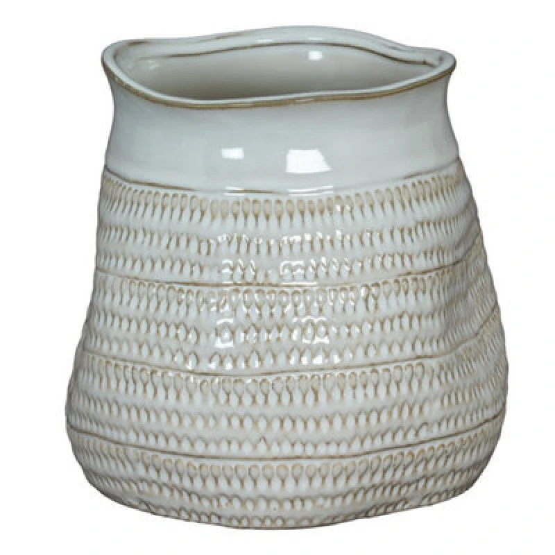 Image of Hill Interiors Tava Wide Hewn Vase - Ceramic - L26 X W26 X H26cm - White