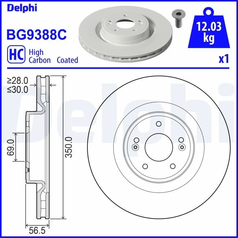 Image of DELPHI Brake disc DELPHI BG9388C