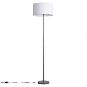 image of Heather Light Grey Wood Floor Lamp with XL White Reni Shade